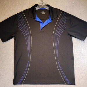 Grand Slam Golf Men's Black & Blue Short Sleeve 2 Button Collar Polo Shirt Large
